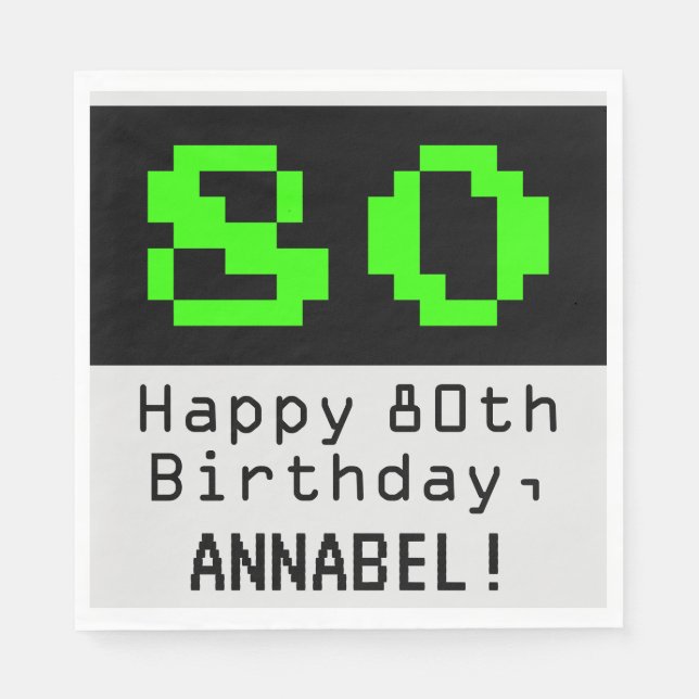 80th Birthday - Nerdy / Geeky Style "80" & Name Napkin (Front)