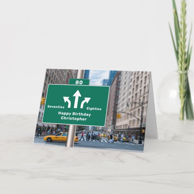 80th Birthday New York Street Sign Add Your Name Card (Front)
