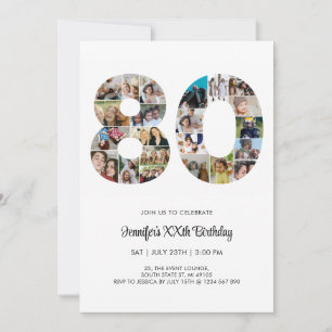 80th Birthday Number 80 Custom Photo Collage Invitation