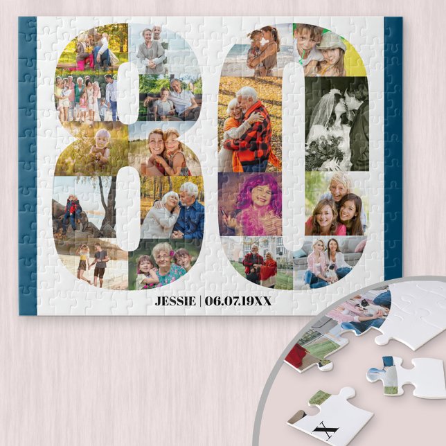 80th Birthday Number 80 Custom Photo Collage Jigsaw Puzzle (Creator Uploaded)