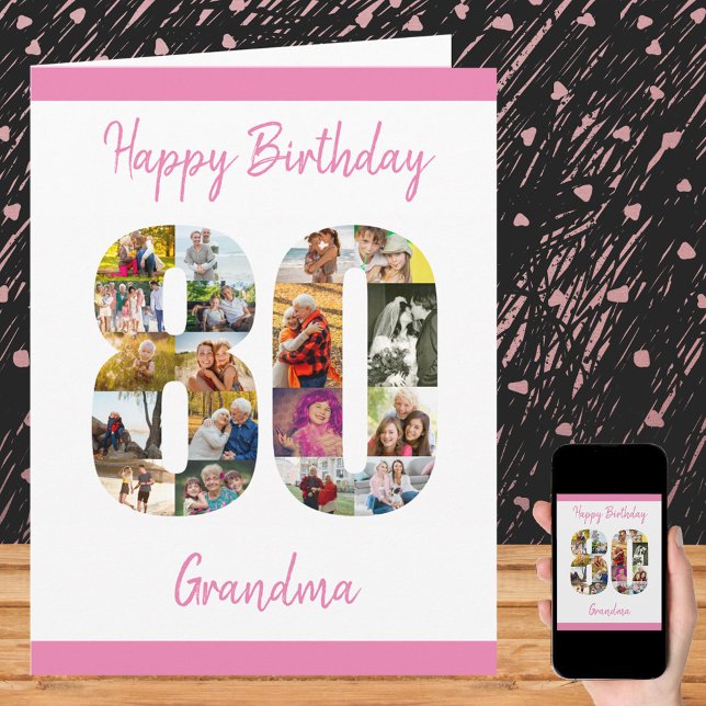 80th Birthday Number 80 Photo Collage Big Custom Card (Creator Uploaded)