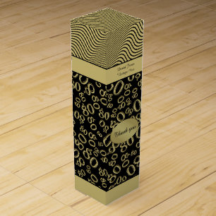 80th Birthday Number Pattern Gold/Black Wine Box