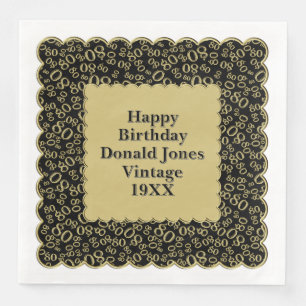 80th Birthday Number Pattern Scallops Gold/Black Napkin