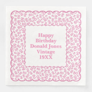 80th Birthday Number Pattern Scallops Pink/White Napkin