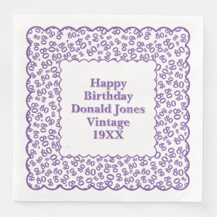 80th Birthday Number Pattern Scallops Purple/White Napkin