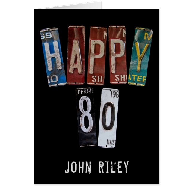 80th birthday old car license plates (Front)