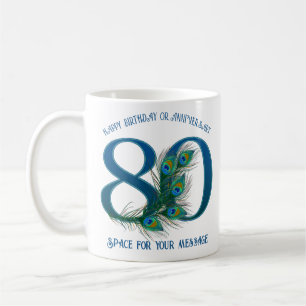 80th Birthday Or Anniversary Peacock Feather Coffee Mug