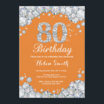 80th Birthday Orange and Silver Diamond Invitation<br><div class="desc">80th Birthday Invitation. Orange and Silver Rhinestone Diamond. Elegant Birthday Bash invite. Adult Birthday. Women Birthday. Men Birthday. For further customisation,  please click the "Customise it" button and use our design tool to modify this template.</div>