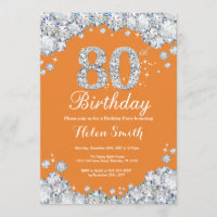 80th Birthday Orange and Silver Diamond