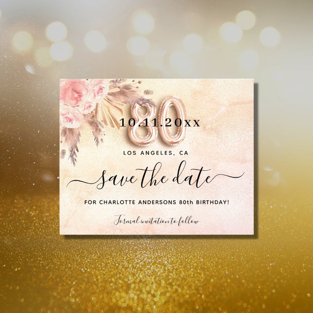 80th birthday pampas rose save the date budget flyer (Creator Uploaded)