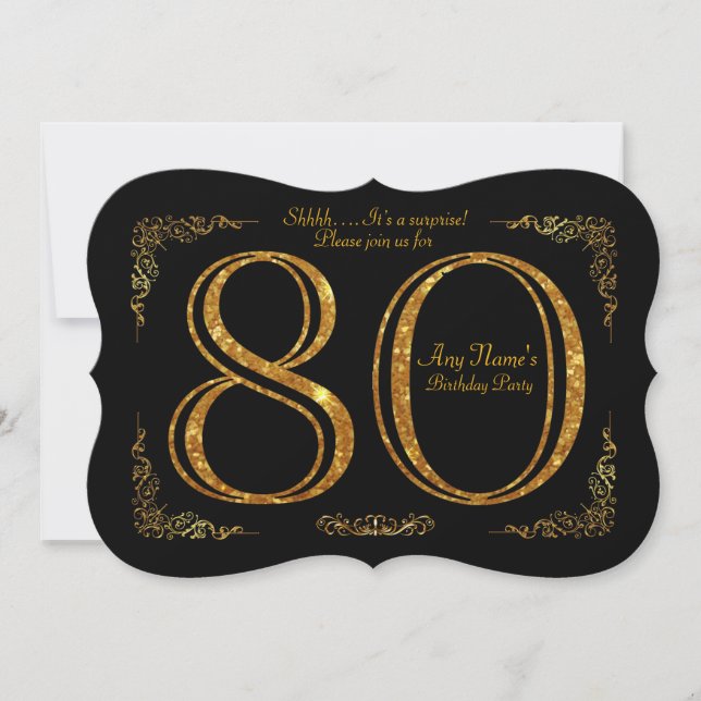 80th,Birthday party 80th,great Gatsby,black & gold Invitation (Front)