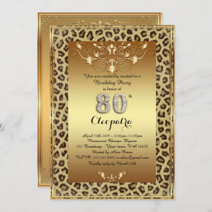80th, Birthday Party 80th, Royal Cheetah gold plus Invitation