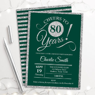 80th Birthday Party - ANY AGE Green Silver Invitation