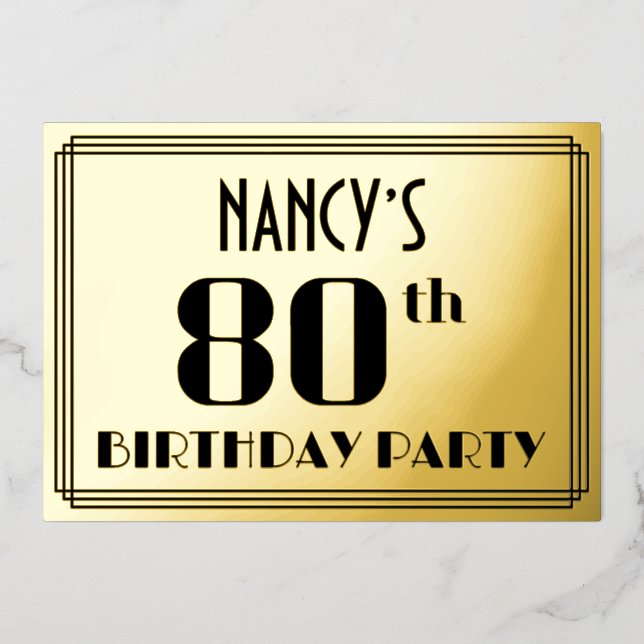 80th Birthday Party: Art Deco Look “80” and Name (Front)