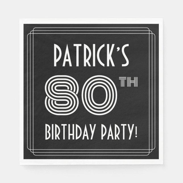 80th Birthday Party: Art Deco Style + Custom Name Napkin (Front)