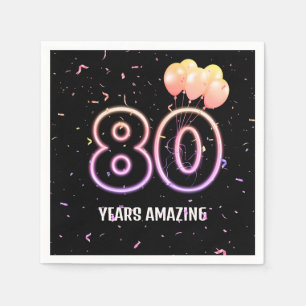 80th Birthday Party Balloons and Confetti Napkin