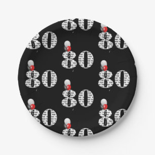 80th birthday party balloons on black paper plate