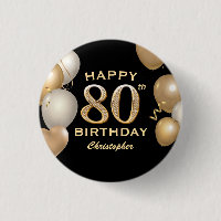 80th Birthday Party Black and Gold Balloons