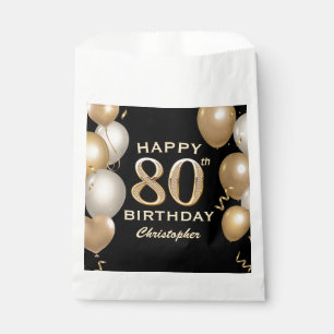 80th Birthday Party Black and Gold Balloons Favour Bags