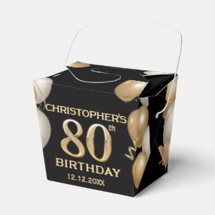 80th Birthday Party Black and Gold Balloons Favour Box