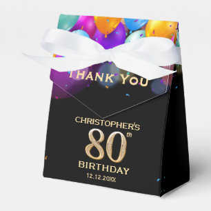 80th Birthday Party Black and Gold Balloons Favour Box