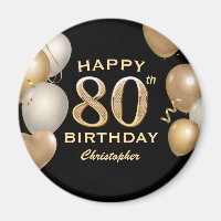 80th Birthday Party Black and Gold Balloons