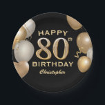 80th Birthday Party Black and Gold Balloons Paper Plate<br><div class="desc">80th Birthday Party Black and Gold Balloons and Confetti Paper Plates. For further customisation,  please click the "Customise it" button and use our design tool to modify this template.</div>