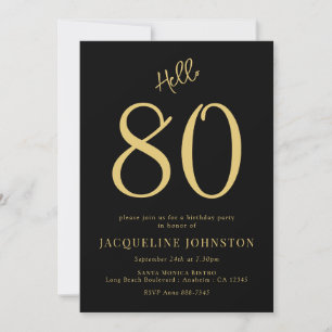 80th Birthday Party Black And Gold Invitation