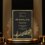 80th birthday party black and gold music notes invitation<br><div class="desc">A trendy, modern 80th birthday party invitation card for both men and women. A classic black background, with faux gold frame and music notes, golden coloured letters. Templates for your party information. Back: Black colour faux gold music notes. Tip: If you don't want it to look like a postcard, click...</div>