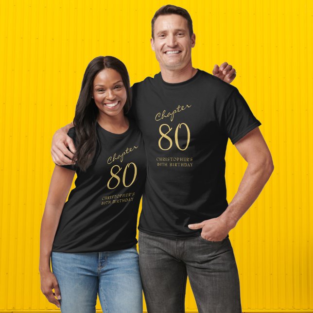 80th Birthday Party Black And Gold T-Shirt (Celebrate that 80th Birthday with these personalized black and gold T-shirts.)