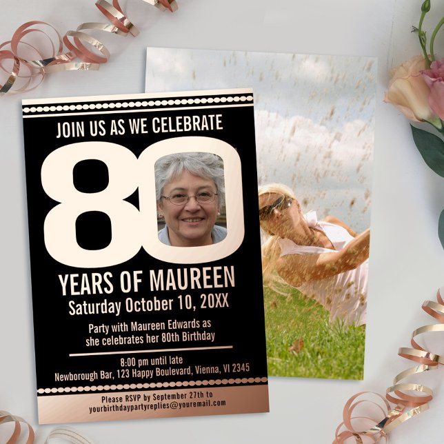 80th Birthday party black and rose gold foil photo (Creator Uploaded)