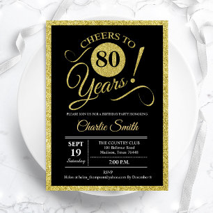 80th Birthday Party - Black Gold ANY AGE Invitation