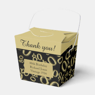 80th Birthday Party Black/Gold Number Pattern Favour Box