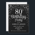 80th Birthday Party - Black & Silver Invitation<br><div class="desc">80th Birthday Party Invitation.
Elegant design in black and faux glitter silver. Features stylish script font and confetti. Message me if you need custom age.</div>