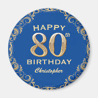 80th Birthday Party Blue and Gold Glitter Frame