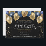 80th Birthday Party Blue and Gold Invitation<br><div class="desc">Elegant faux red and gold glitter balloons on the top border. All text is adjustable and easy to change for your own party needs. Great elegant save the date birthday party template design.  any year,  age can be changed</div>