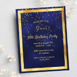 80th birthday party blue gold confetti invitation postcard<br><div class="desc">On front: A trendy,  modern 80th birthday party invitation card for men.   A dark blue,  navy blue background. The blue color is uneven.  With a faux gold frame and golden confetti,  golden colored letters. Templates for your party information.  Back: white background.</div>