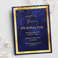 80th birthday party blue gold confetti invitation