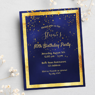80th birthday party blue gold confetti invitation postcard