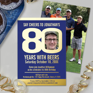 80th Birthday party blue gold foil photo beer