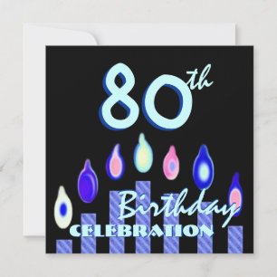 80th Birthday Party Blue Striped Candles Template