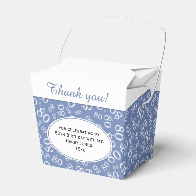 80th Birthday Party Blue/White Number Pattern Favour Box (Front Side)