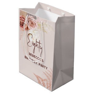 80th Birthday Party Boho Floral Custom Medium Gift Bag
