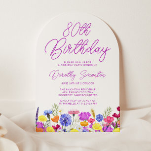 80th Birthday Party Boho Purple Wildflower Arch Invitation