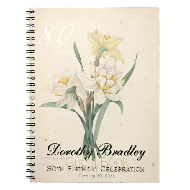 80th Birthday Party Botanical Narcissus Guest Book (Front)