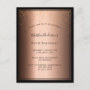 80th Birthday Party bronze brown black invitation Postcard