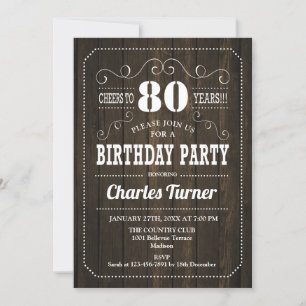 80th Birthday Party - Brown Wood Pattern Invitation
