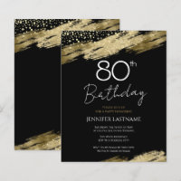 80th Birthday Party Budget Gold Black Invitation