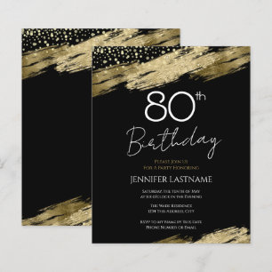 80th Birthday Party Budget Gold Black Invitation