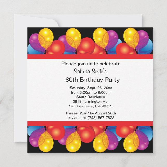 80th Birthday Party Celebration | DIY Text Invitation (Back)